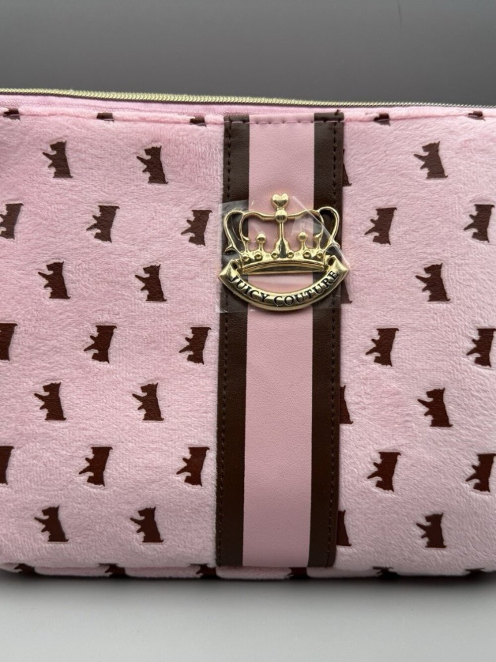 NWT Juicy Couture Terrier Pattern Pouch Doggie Crown Velour Makeup Bag Scottie